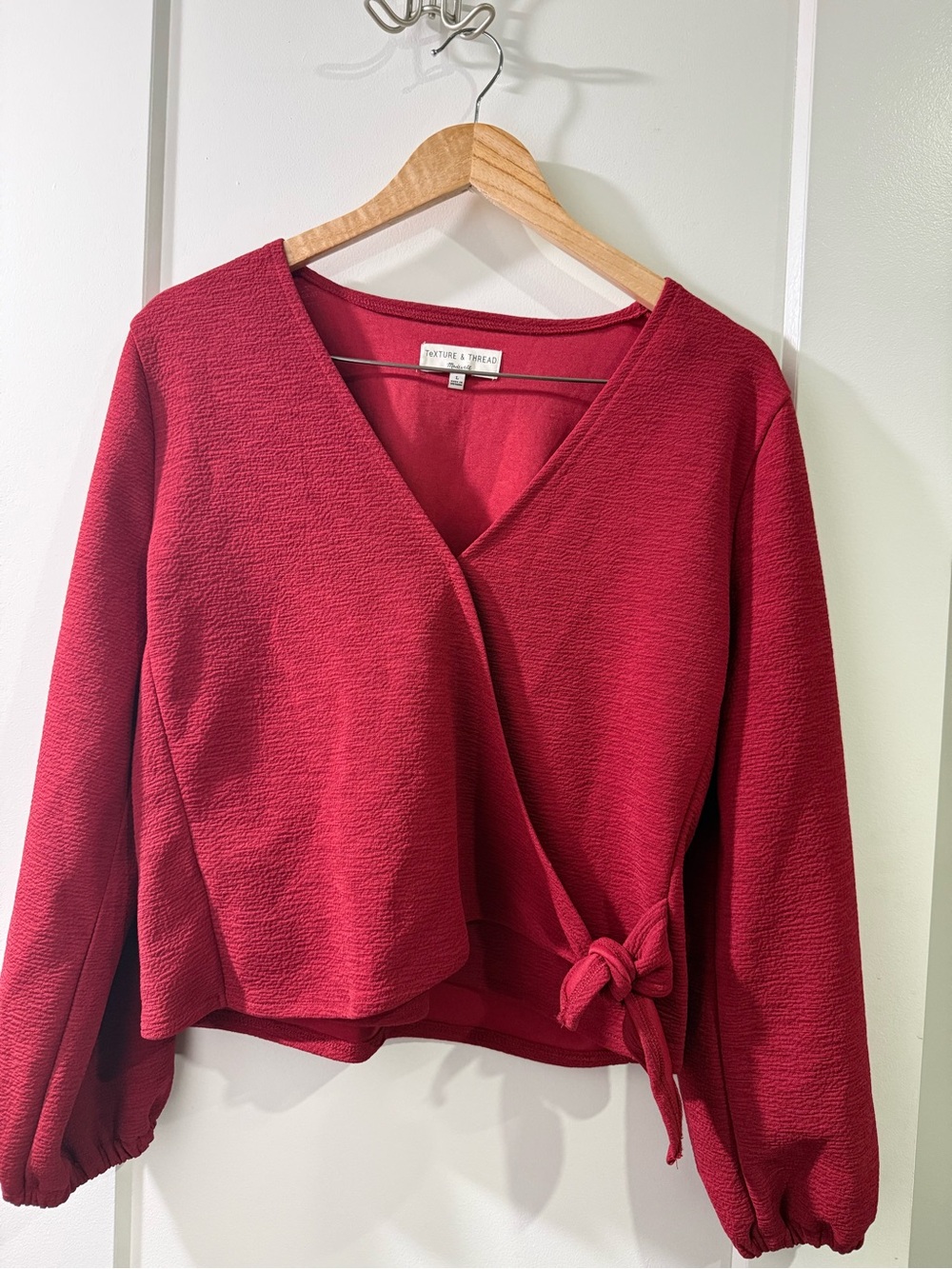 Madewell Crimson Wrap Tie Long-Sleeve Top